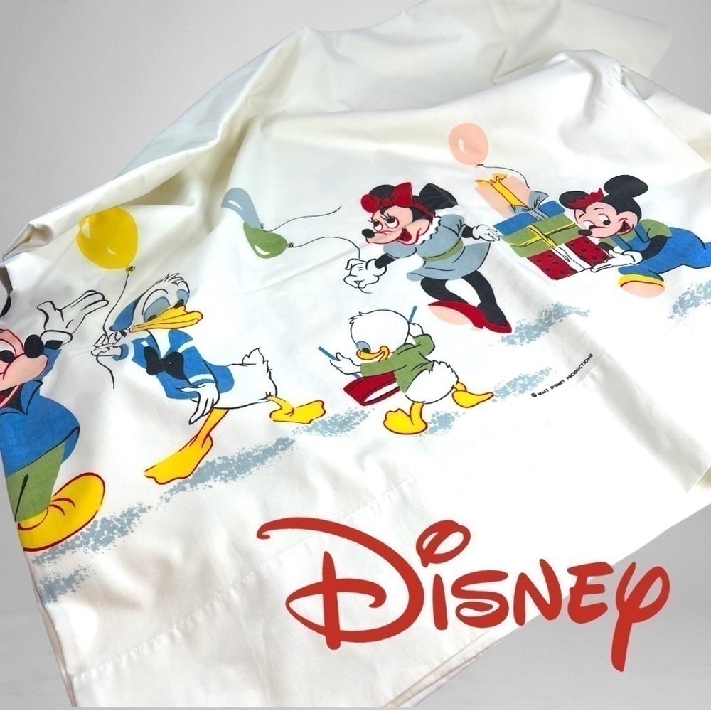 Vintage 60’s Wamsutta Disney Twin Flat Sheet Mickey Mouse Picnic Band Party